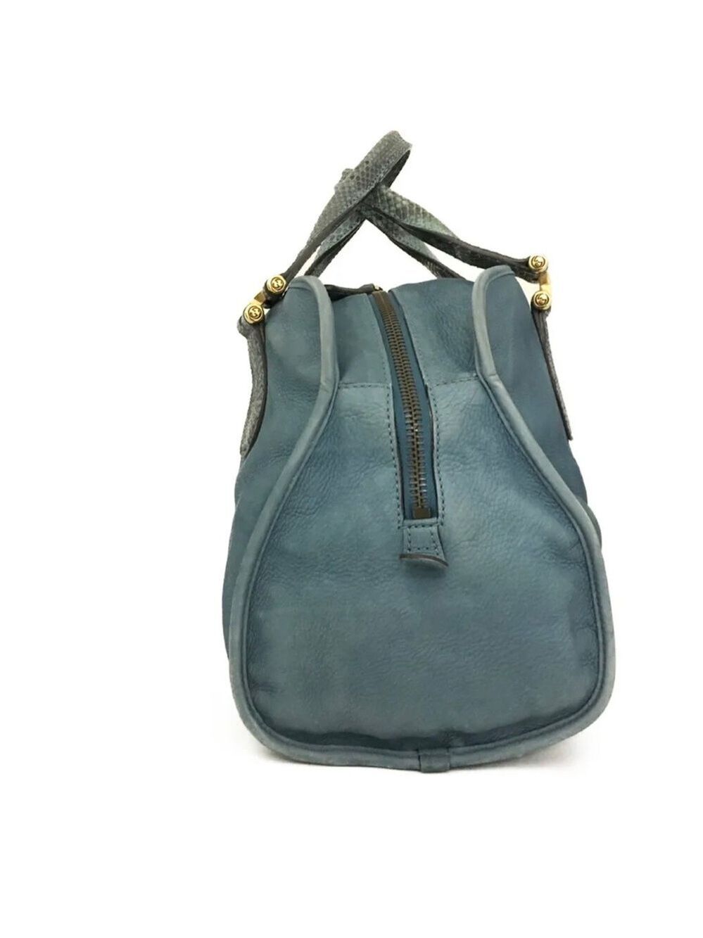 Authentic GUCCI Blue/Green Nubuck Leather Tote Satchel Bag - Picture 4 of 11